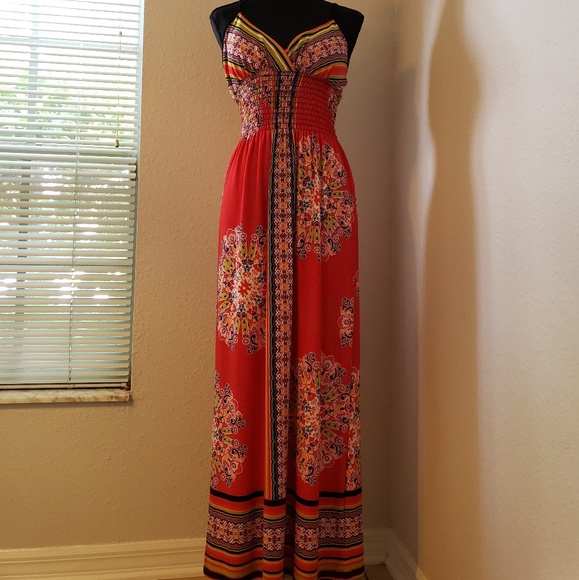 Snap Dresses & Skirts - Womens Spaghetti strap Vibrant Orange Maxi Dress